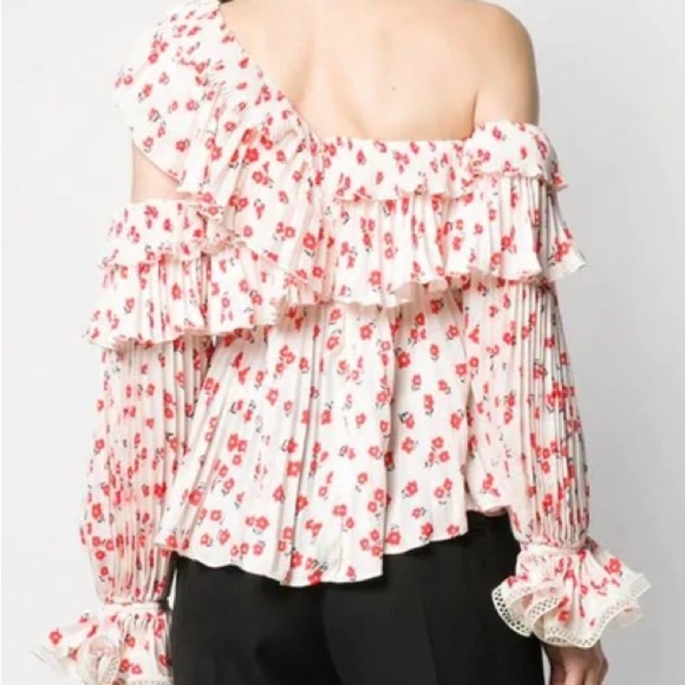 Self-Portrait Ditsy Floral Print One Shoulder Blouse, Sz 2 - Picture 9 of 16